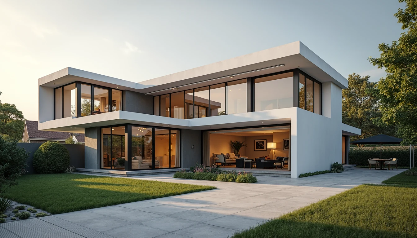 Wide angle view of a modern renovated home with large windows